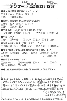 トイレリフォームのアンケート画像