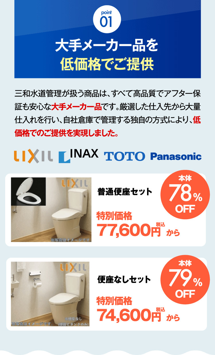 point 01 大手メーカー品を低価格でご提供